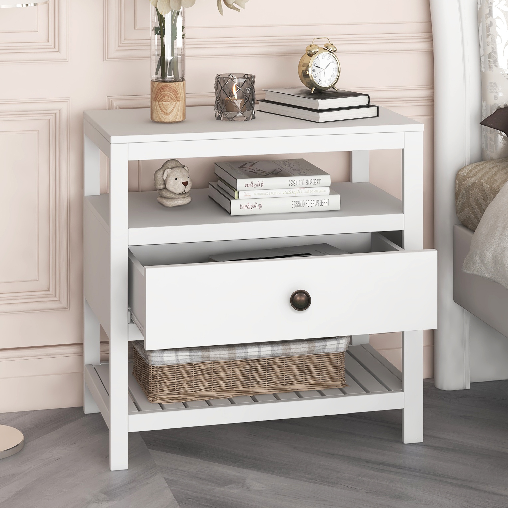 Wide nightstand with drawers top