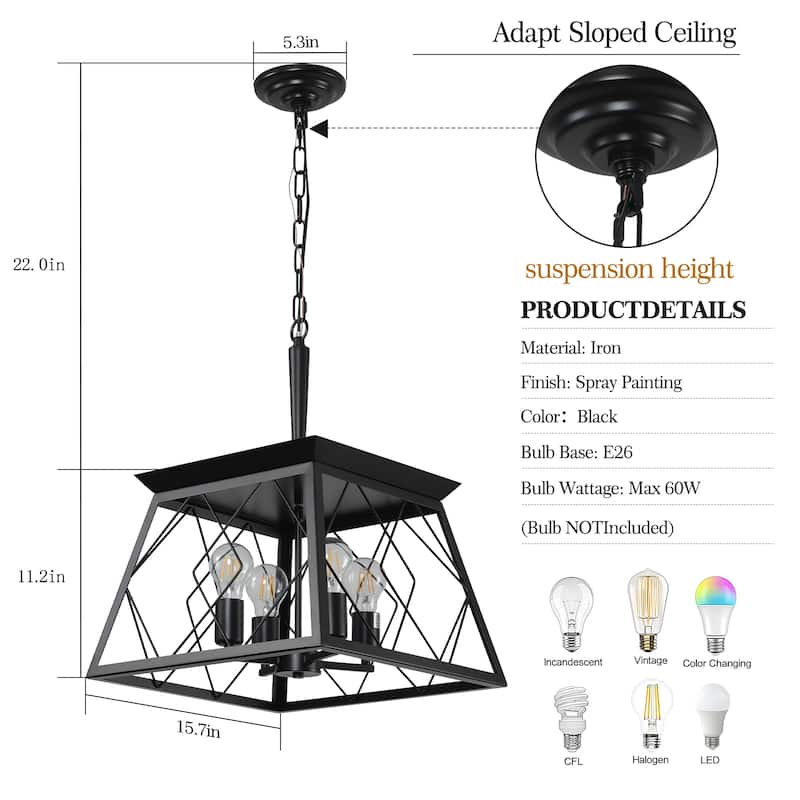 16" Black Industrial 4-Light Pendant Chandelier
