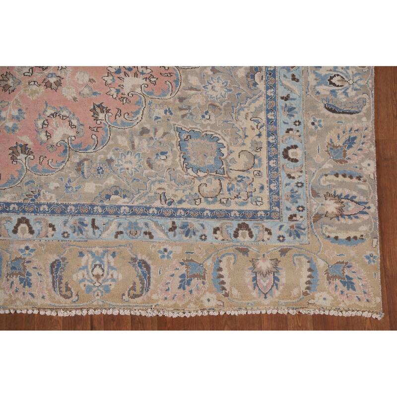 Hand Knotted Oriental 100% Wool Carpet Traditional Floral Pink Mashad Area Rug - 11' 6'' X 8' 9''