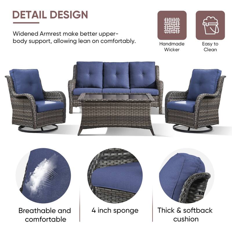 Patio Sofa with Swivel Rocking Chair