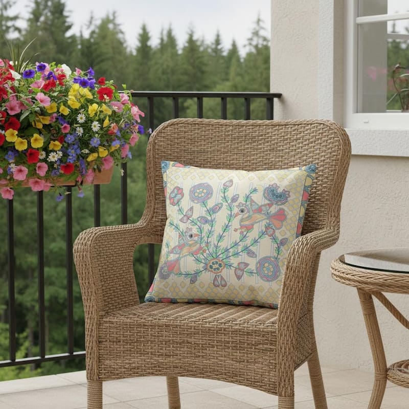 HomeRoots 16" x 16" Pink Peacock Blown Seam Floral Indoor Outdoor Throw Pillow - 16.00' X '5.00' X '16.00 - Pink - 16.00' X '5.00' X '16.00