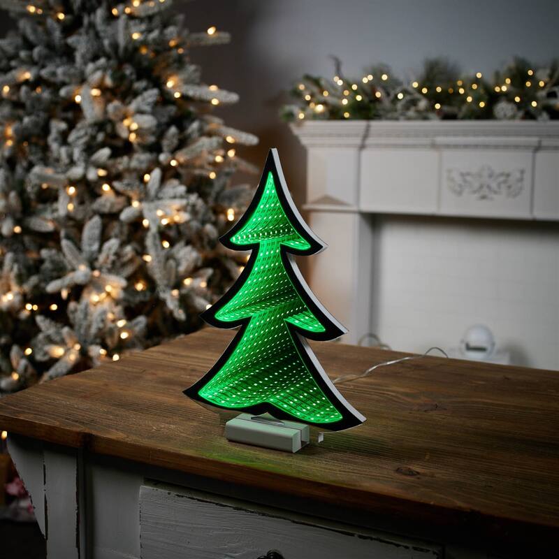 LED Lighted Mini Pine Christmas Tree Infinity Mirror - 12"