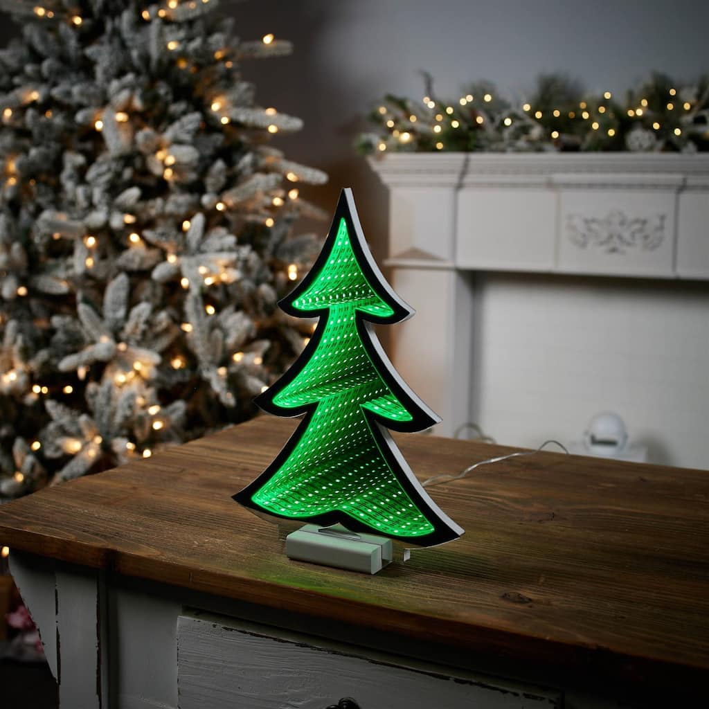 LED Lighted Mini Pine Christmas Tree Infinity Mirror - 12"