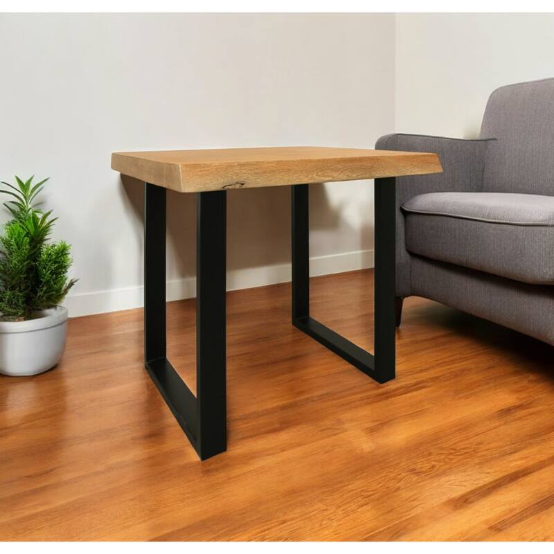 24-Inch Black and Natural Solid Wood Iron Square End Table - 24” x 24” x 24”