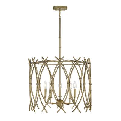 Torino House Five Light Pendant Cornwall New Burnished Brass - Exact Size