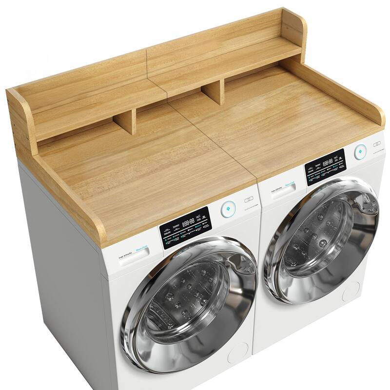 Washer Dryer Countertop, Laundry Wood Shelf Topper with Edge, 54" Width x 27.5" Depth Double Layer Organizer