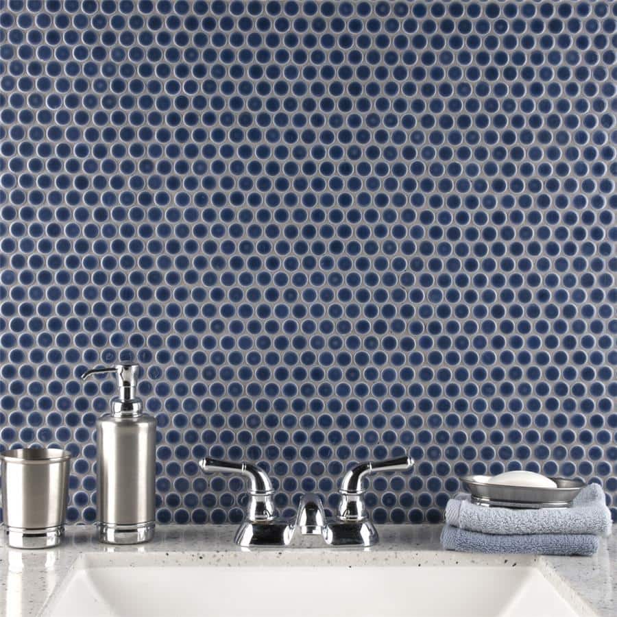 Merola Tile Hudson Penny Round Denim Blue 11-7/8" x 12-5/8" Porcelain Floor and Wall Tile