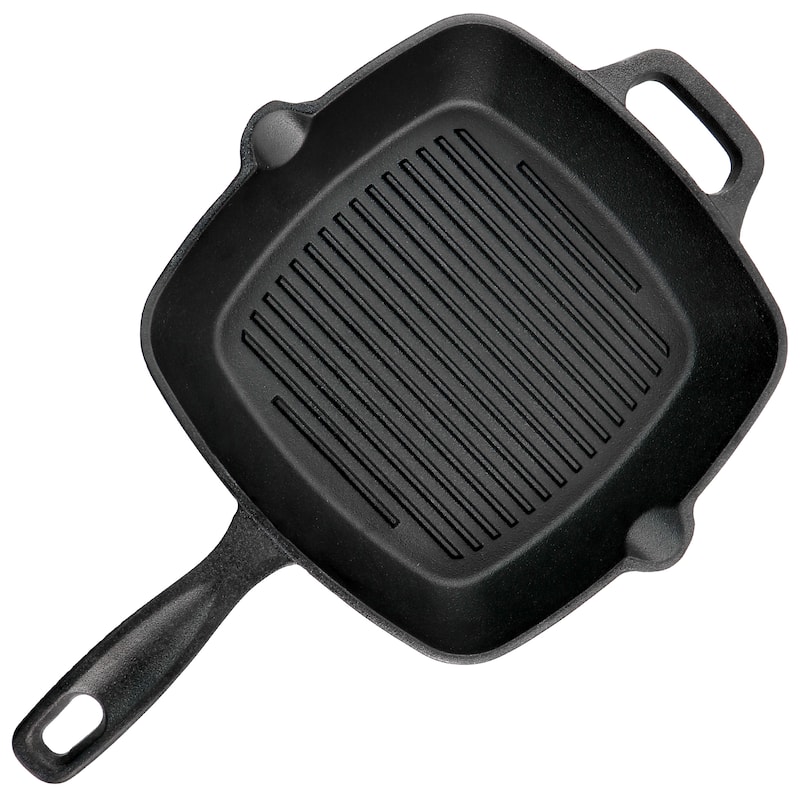 Oster Castaway 10 Inch Square Cast Iron Grill Pan with Pouring Spouts