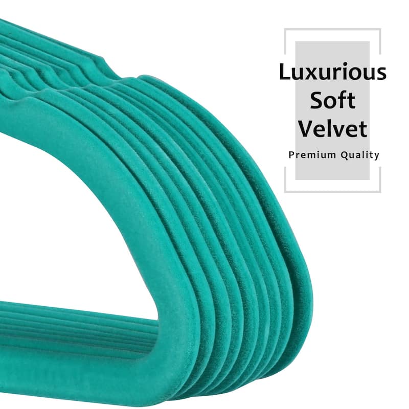 Javlergo 50/100 Pack Velvet Hangers, Heavy Duty Non Slip & Space-Saving Cloth Hangers with 6 Finger Clips & Tie Rack