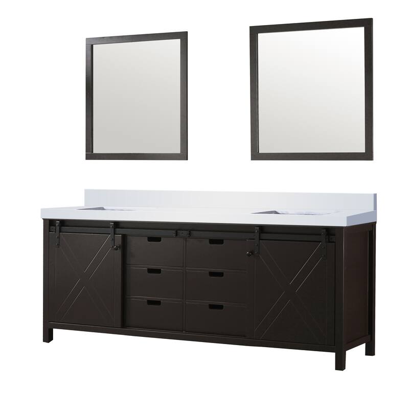 Marsyas 84 in W x 22 in D White Double Bath Vanity, Grey Quartz Countertop and 34 in Mirrors