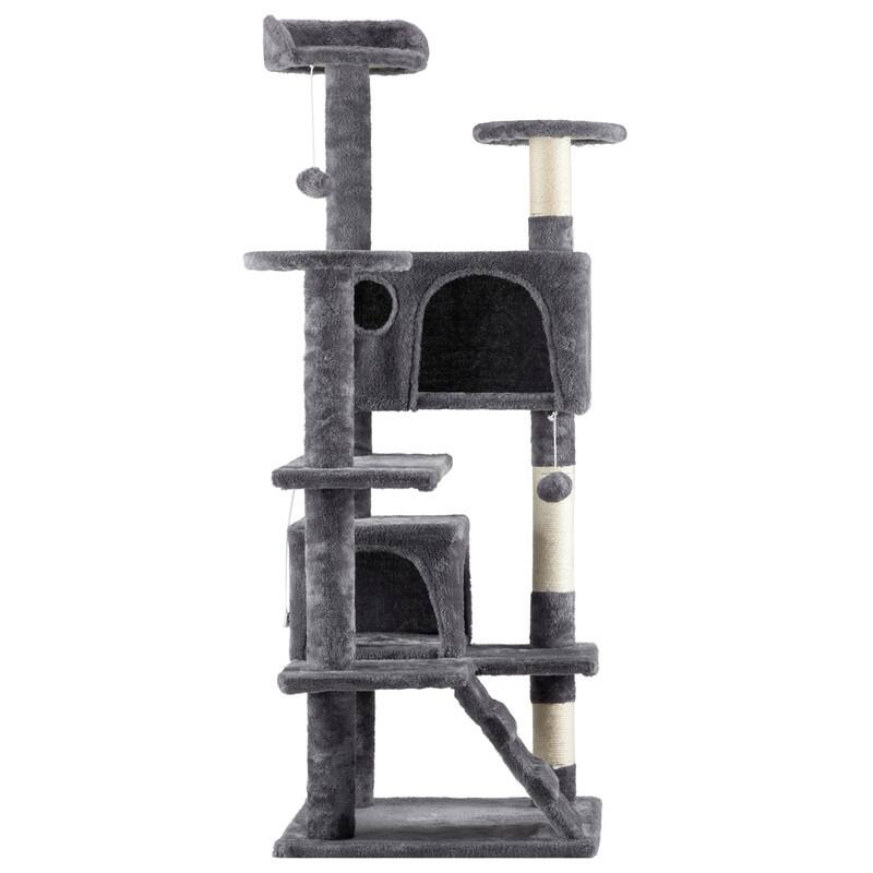 53 Inch Multi-Level Cat Tree Cat Condo with Scratching Posts Dark Grey - Grey