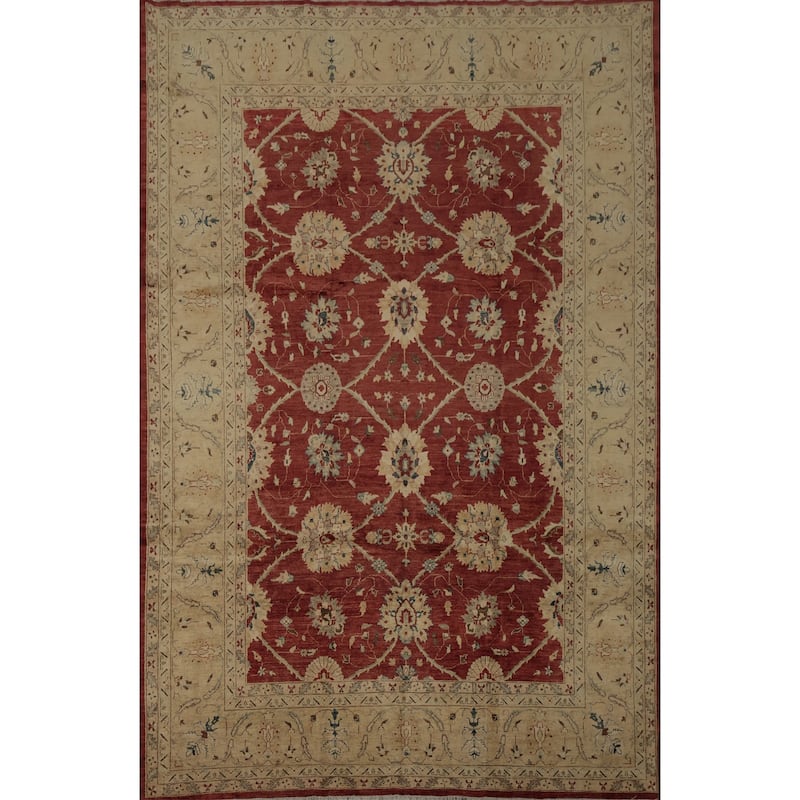 Hand Knotted Oriental 100% Wool Carpet Traditional All-Over Red Ziegler Area Rug - 13' 3'' X 9' 10''