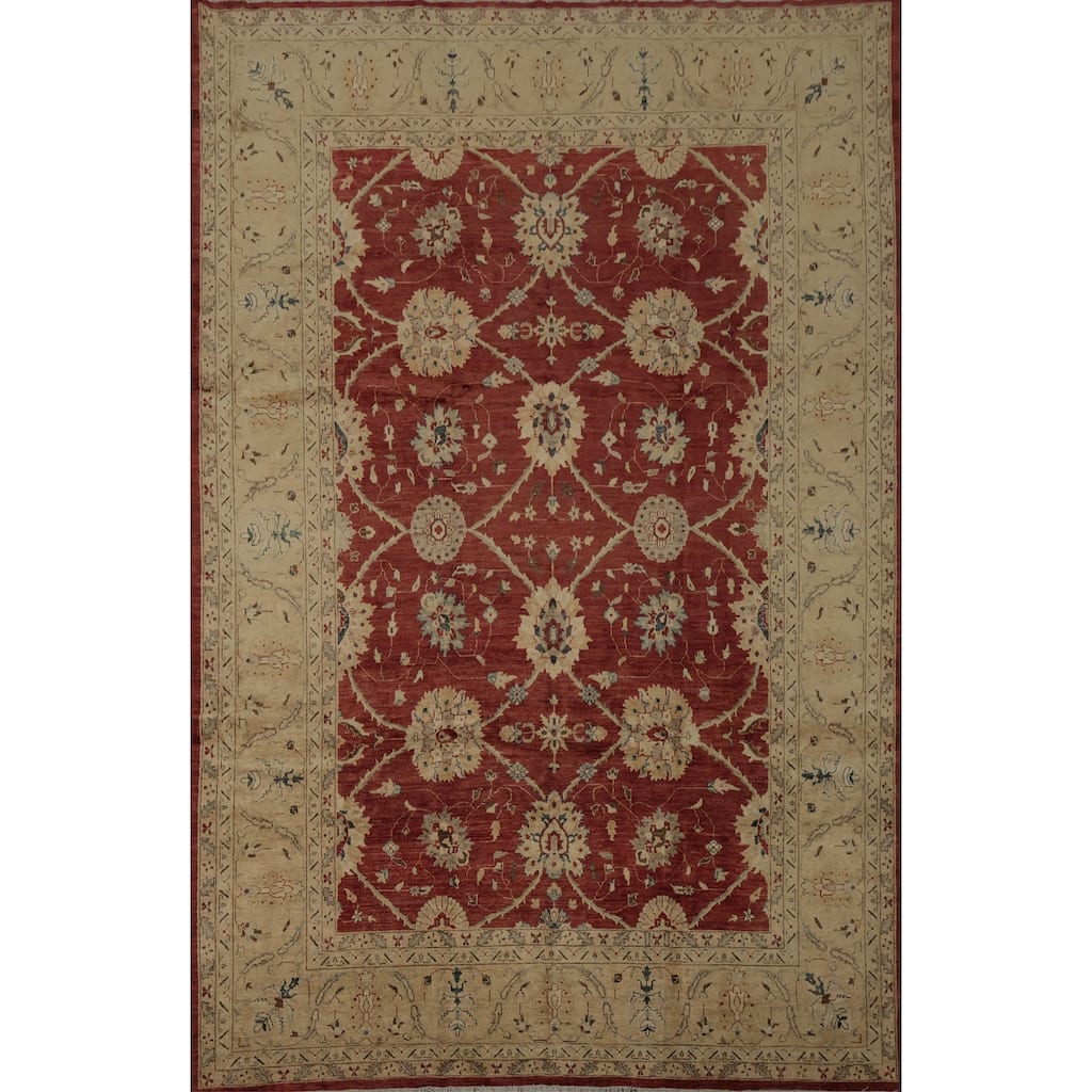 Hand Knotted Oriental 100% Wool Carpet Traditional All-Over Red Ziegler Area Rug - 13' 3'' X 9' 10''