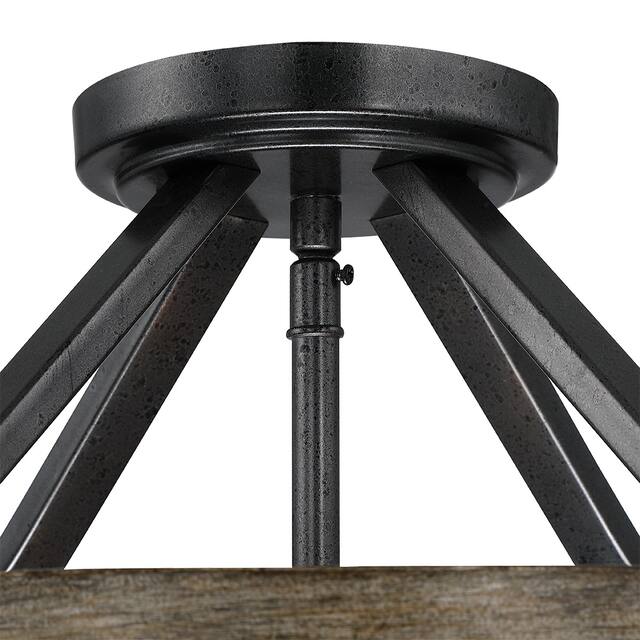 12.5 in. 4-Light Natural Iron and Distressed Faux Wood Modern Farmhouse Semi-Flush Mount Ceiling Light - 12.5"W