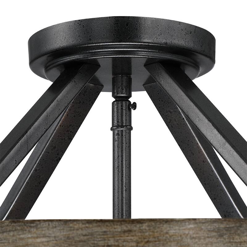 12.5 in. 4-Light Natural Iron and Distressed Faux Wood Modern Farmhouse Semi-Flush Mount Ceiling Light - 12.5"W