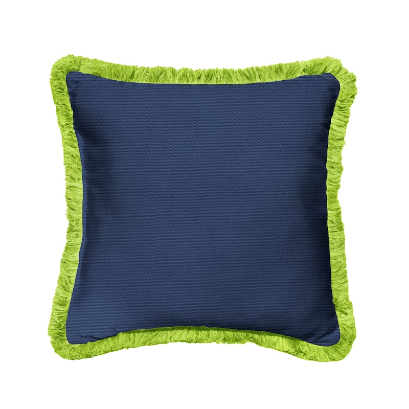 Sunbrella Canvas Navy and Amande Fringe Indoor/ Outdoor Pillow - 18 in x 18 in