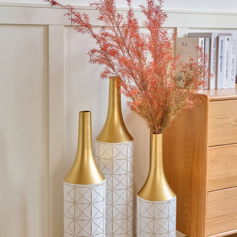 Metal Vases Set of 3, Floor Decorative Vase Glazed Metal Vases, Cylinder Vase
