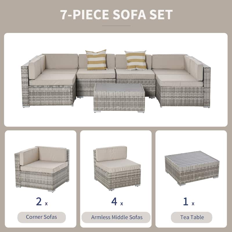 Outsunny 7-Piece Outdoor Wicker Patio Furniture Set