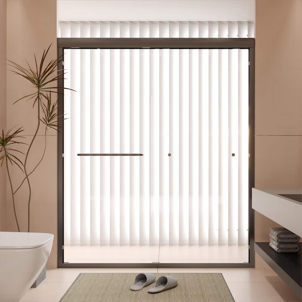 60''W Semi-Frameless 1/4'' Glass Double Sliding Shower Door in Black/Chrome for Bathroom