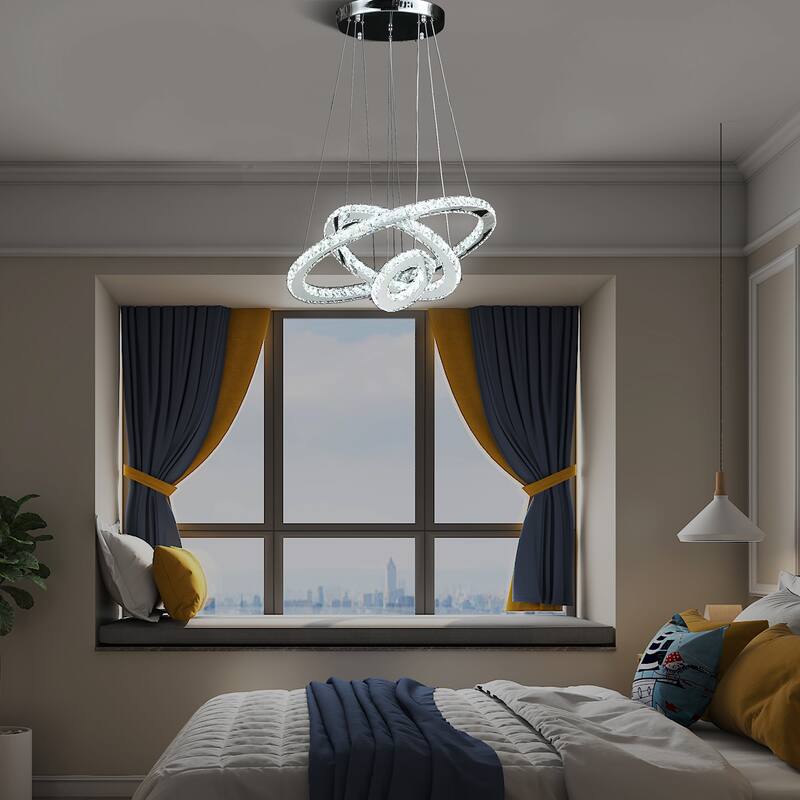 Adjustable Eira Triple Hoop Modern Crystal LED Dimmer Chandelier