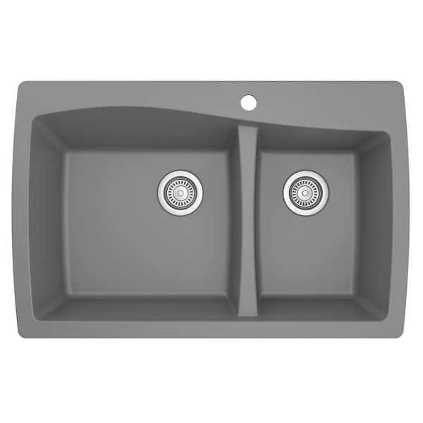 slide 2 of 47, Karran Drop-In Quartz 60/40 Double Bowl Kitchen Sink Grey
