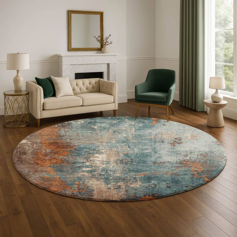 Premium Washable Super Soft Abstract Chic Mayfield Rug - Teal - 8' x 8'