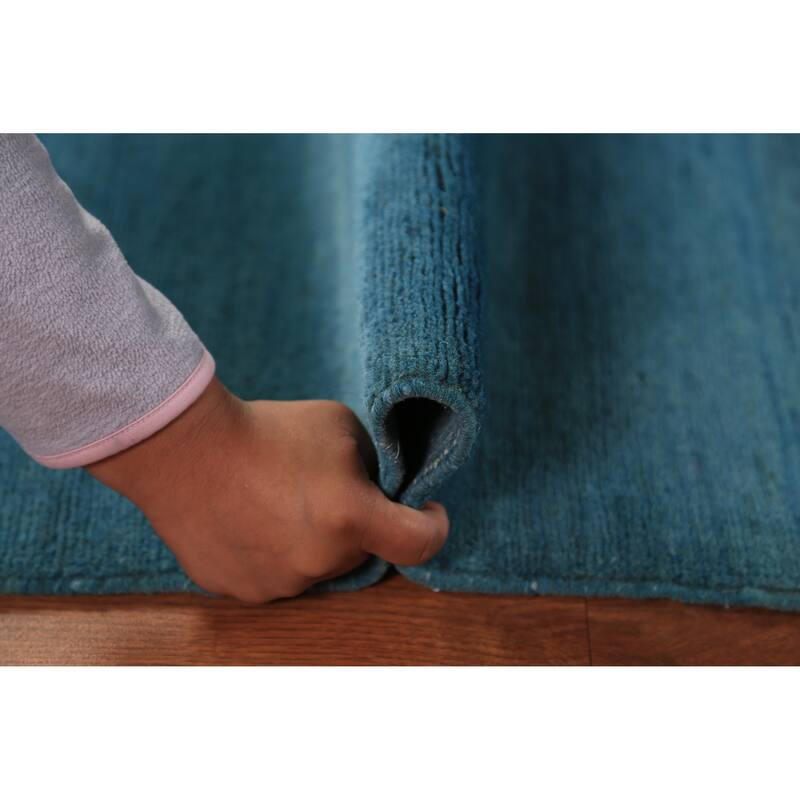 Blue Striped Modern Gabbeh Oriental Rug Hand-Knotted Wool Carpet - 3'6" x 4'10"