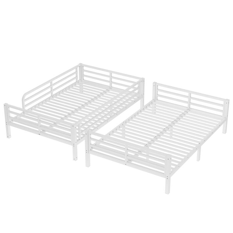 Classic Metal Bunk Bed Frame with Ladder and Full Length Guardrail, Under Bed Storage, Noise Free Design
