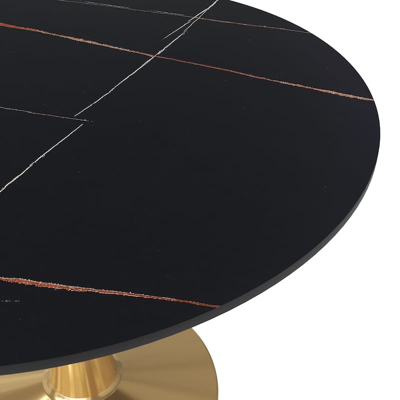 LeisureMod Round Dining Table 40" Sintered Stone Tabletop in Gold Steel Bistro Series