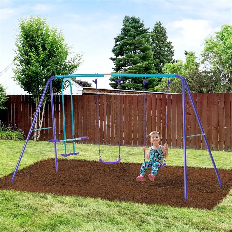 Metal Kids Swing Set with 2 Swings and 4-Child Glider - 110.25"L x 55"W x 70"H