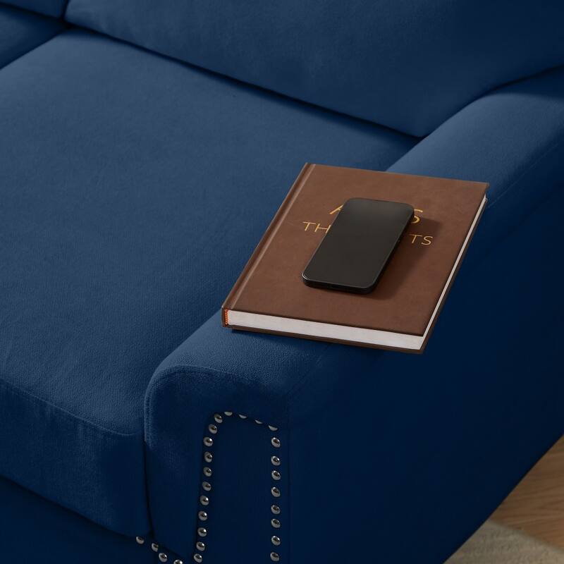 84.2" Modern Snowfleece Fabric 3-Seater Sofa with Nailhead Trim