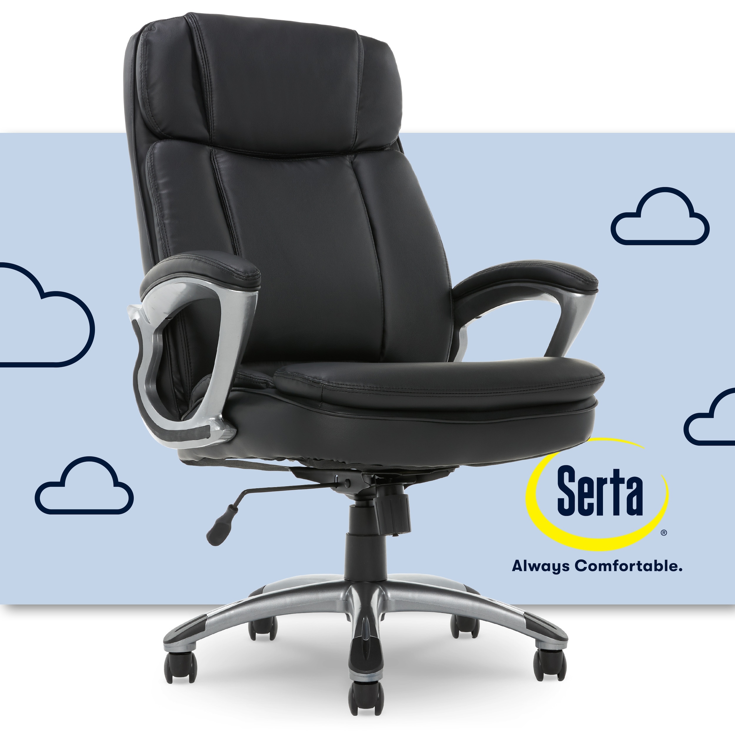 Serta Mid-Back Office Chair With Mesh Accents And Memory Foam, Black