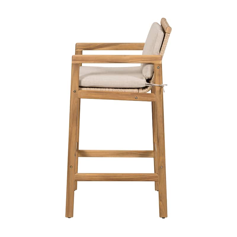 Christopher Knight Home - Marcella Outdoor Elegance Acacia Wood Barstool Set with Wicker Detail and Cushions