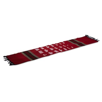 Novica Handmade Red Maya Math Cotton Table Runner