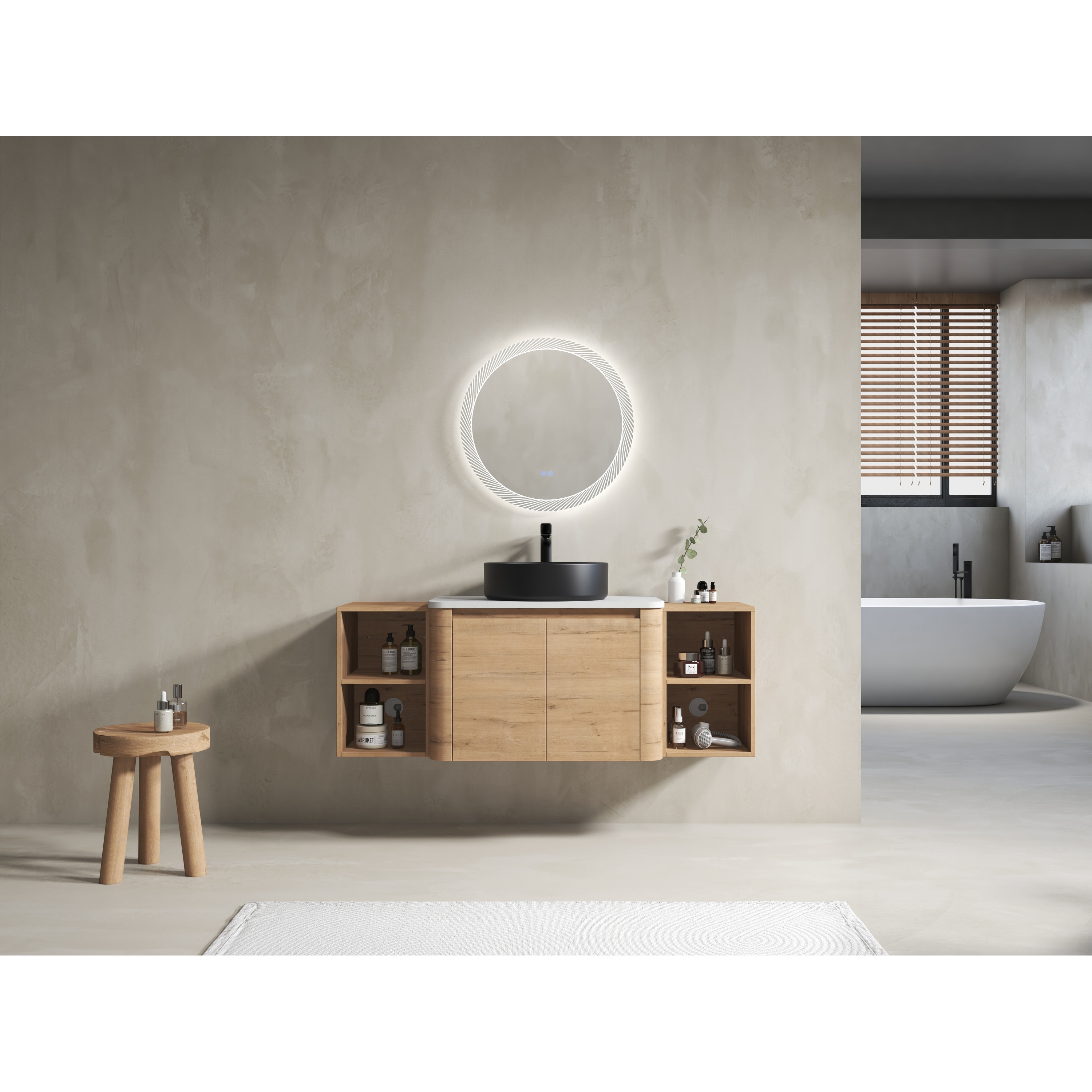 Wall-Mounted Bathroom Vanity With Ceramic Art Sink,and 2-Storage Shelves