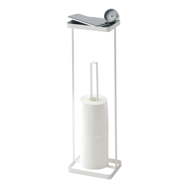 Yamazaki Home Toilet Paper Stand, Steel, Holds 3 toilet paper rolls - L 4.72 x W 6.3 x H 20.47 inches - White