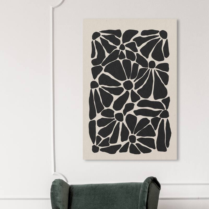 Wynwood Studio Canvas Floral and Botanical Abstract Floral Cluster Black and Bohemian & Eclectic Wall Art Canvas Print - 45 x 30