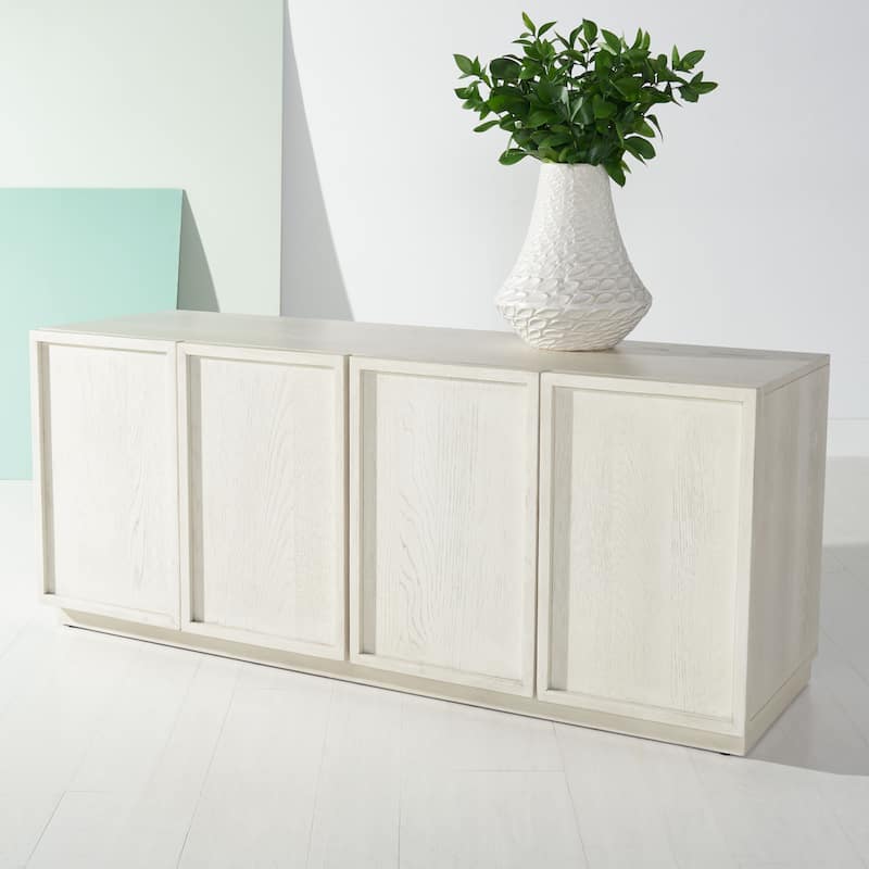SAFAVIEH Couture Zeus 4 Door Wood Media Stand - 58"W x 18"D x 24"H - White Washed