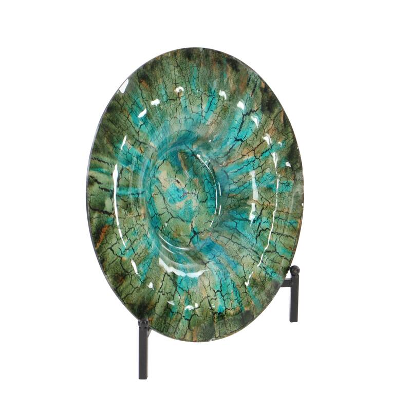 Glass Geometric Handmade Mosaic Inspired Charger with Stand - Green - Roche River Decor