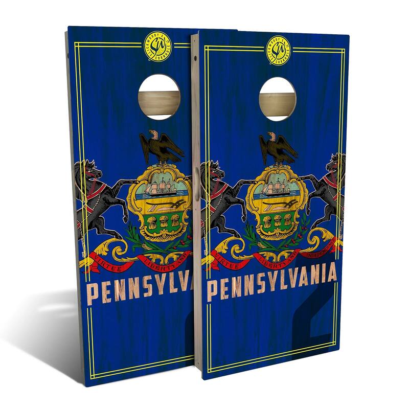 Pennsylvania State Flag 2 Outdoor Cornhole Board Set - Premium 2x4 - Include Carrying Case