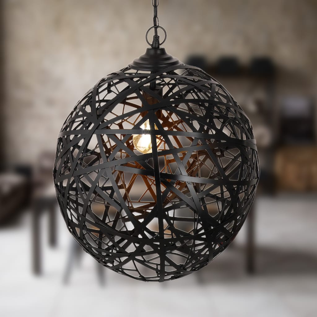 Keanu River of Goods Black Glam Abstract Cutout Metal Pendant Light with Adjustable Hanging Cord - 16.25" x 16.25" x 17.5/76.5"