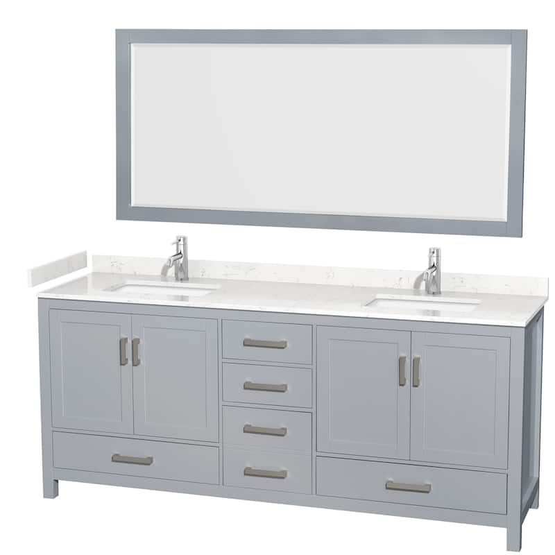 Wyndham Collection Sheffield 80" Double Bathroom Vanity, Carrara - Gray / Carrara Cultured Marble Top / Brushed