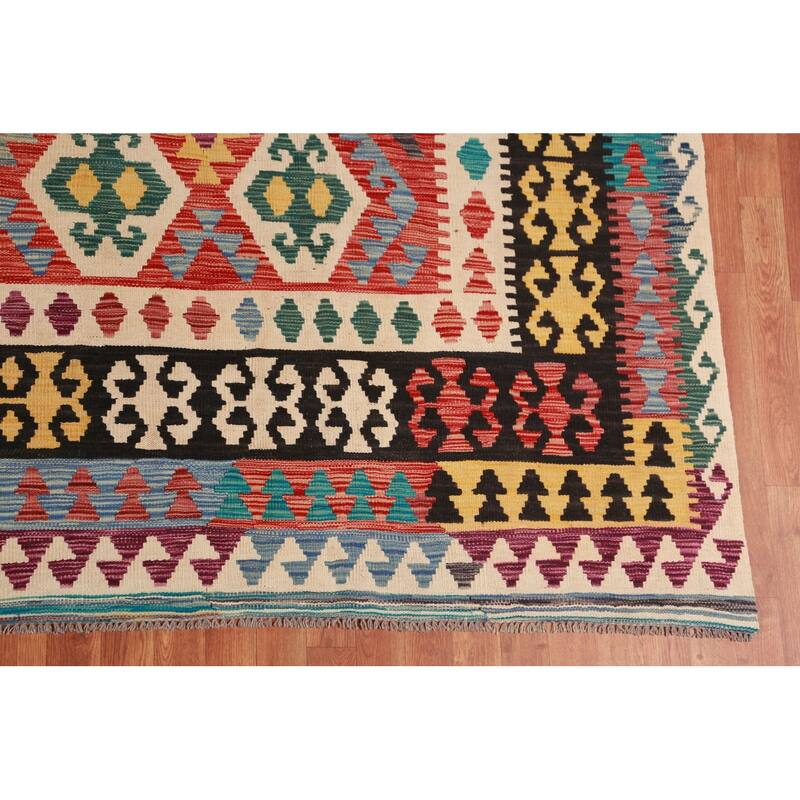 Reversible Kilim Oriental Area Rug Bedroom Hand-Woven Wool Carpet - 9'6"x 13'1"