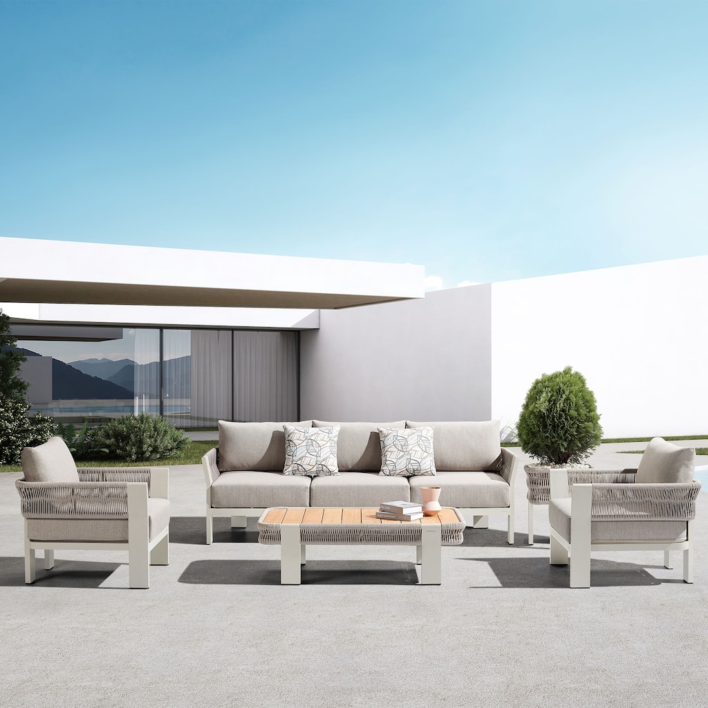 HIGOLD Borromeo Teak Wood Outdoor Patio Coversation Set for 5 Persons