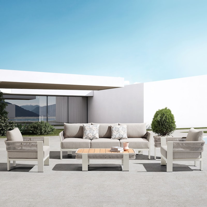 HIGOLD Borromeo Teak Wood Outdoor Patio Coversation Set for 5 Persons - Beige