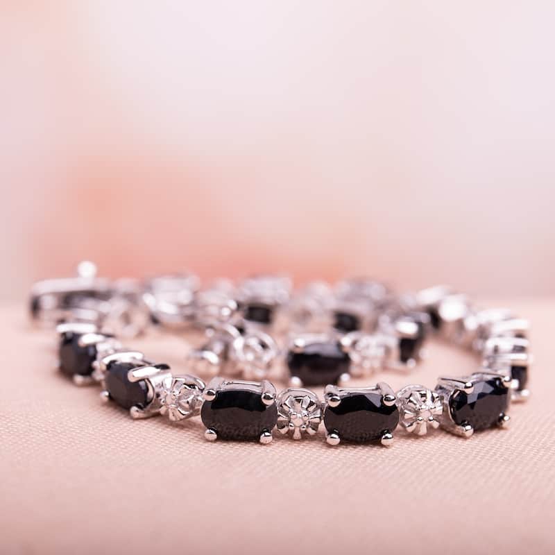 Miadora 11 1/6ct TGW Black Sapphire Tennis Bracelet Sterling Silver - 7.25 in x 4.5 mm x 4.2 mm