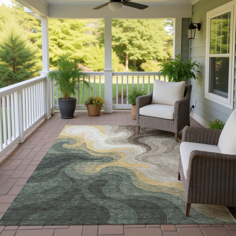 Machine Washable Indoor/ Outdoor Modern Dejuan Chantille Rug - Basil - 10' x 14'