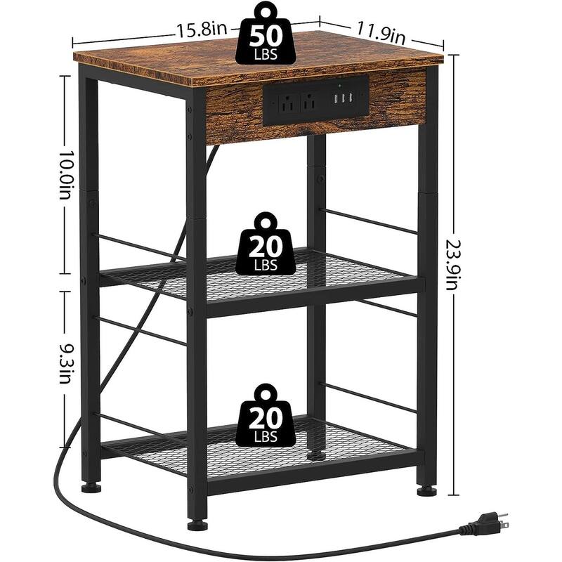 3 Tier Nightstand with Charging Station