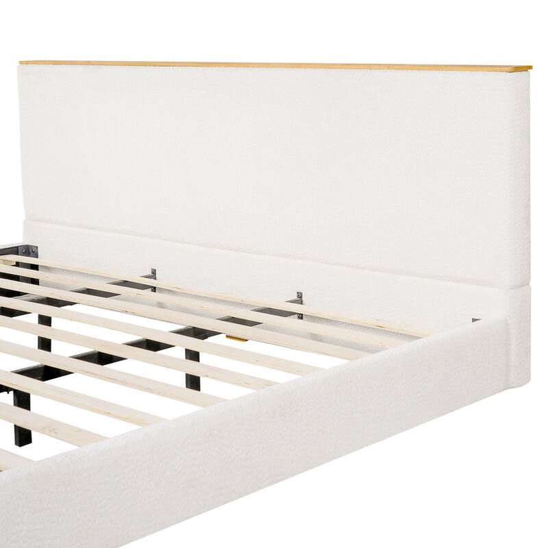 Christopher Knight Home - Verdes Modern Soft Boucle Upholstered Platform Bed with Solid Wood Legs, Trim & Padded Headboard