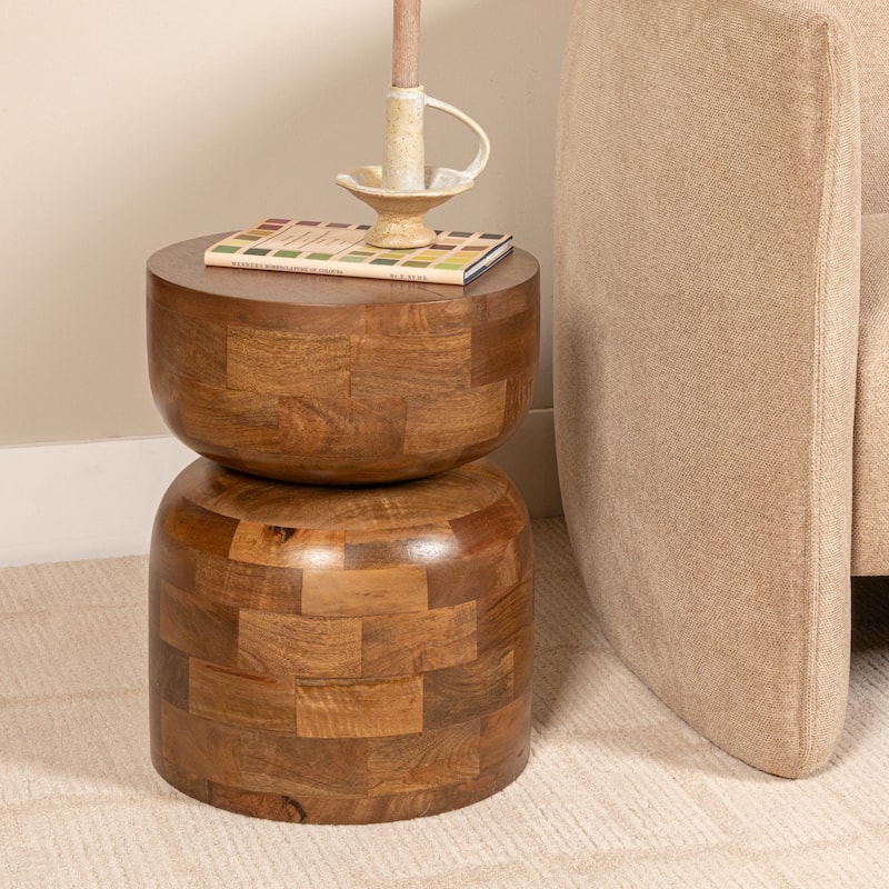 Noah Mango Wood Stacked End Grain Accent Table